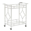 Chrome Finish Floral Bar Cart with Mirror Bottom and Glass Top