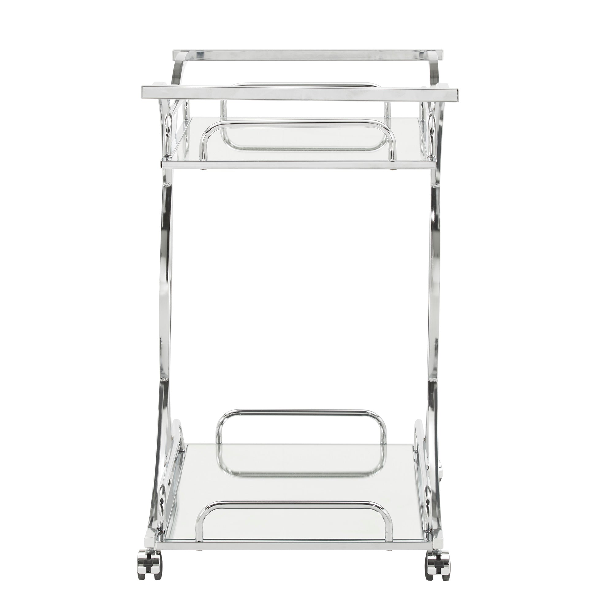 Chrome Finish Bar Cart with Curving Metal Frame