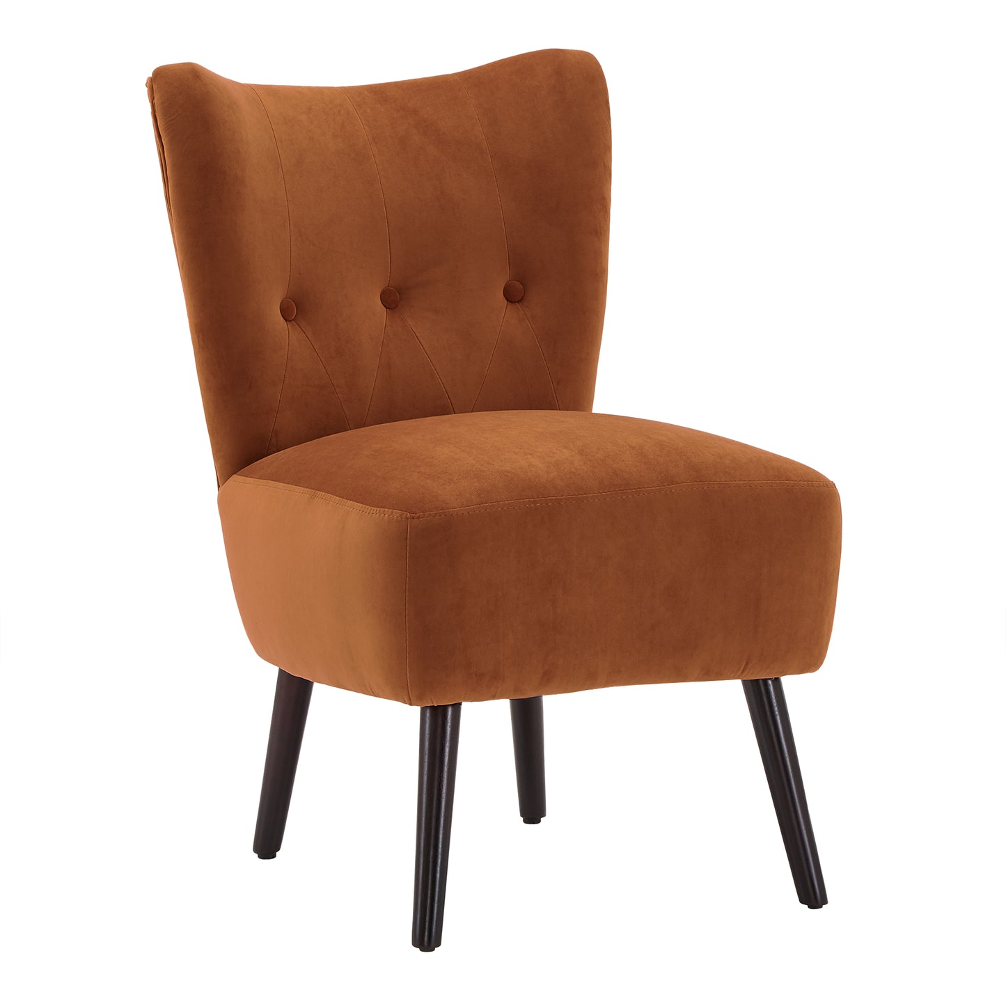 22.5" Wide Tufted Accent Chair - Orange Velvet with Brown Legs