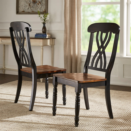 Two-Tone Antique Dining Chairs (Set of 2) - Antique Black, Cross Back