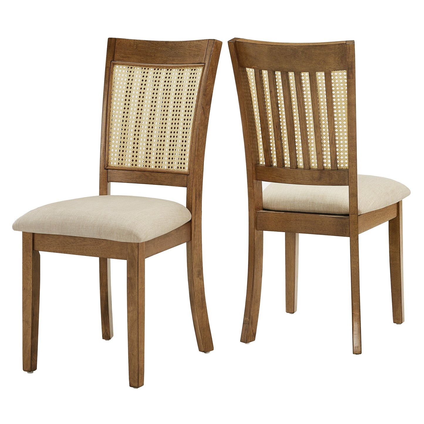 Cane Accent Dining - Slat Back Chair (Set of 2), Oak Finish, Beige Linen