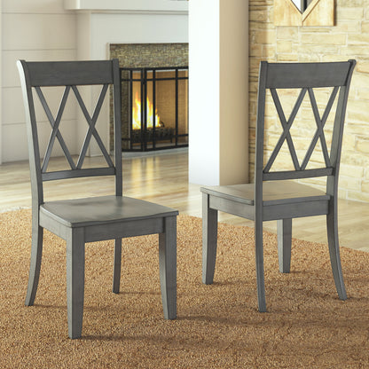 Double X Back Wood Dining Chairs (Set of 2) - Antique Grey Finish