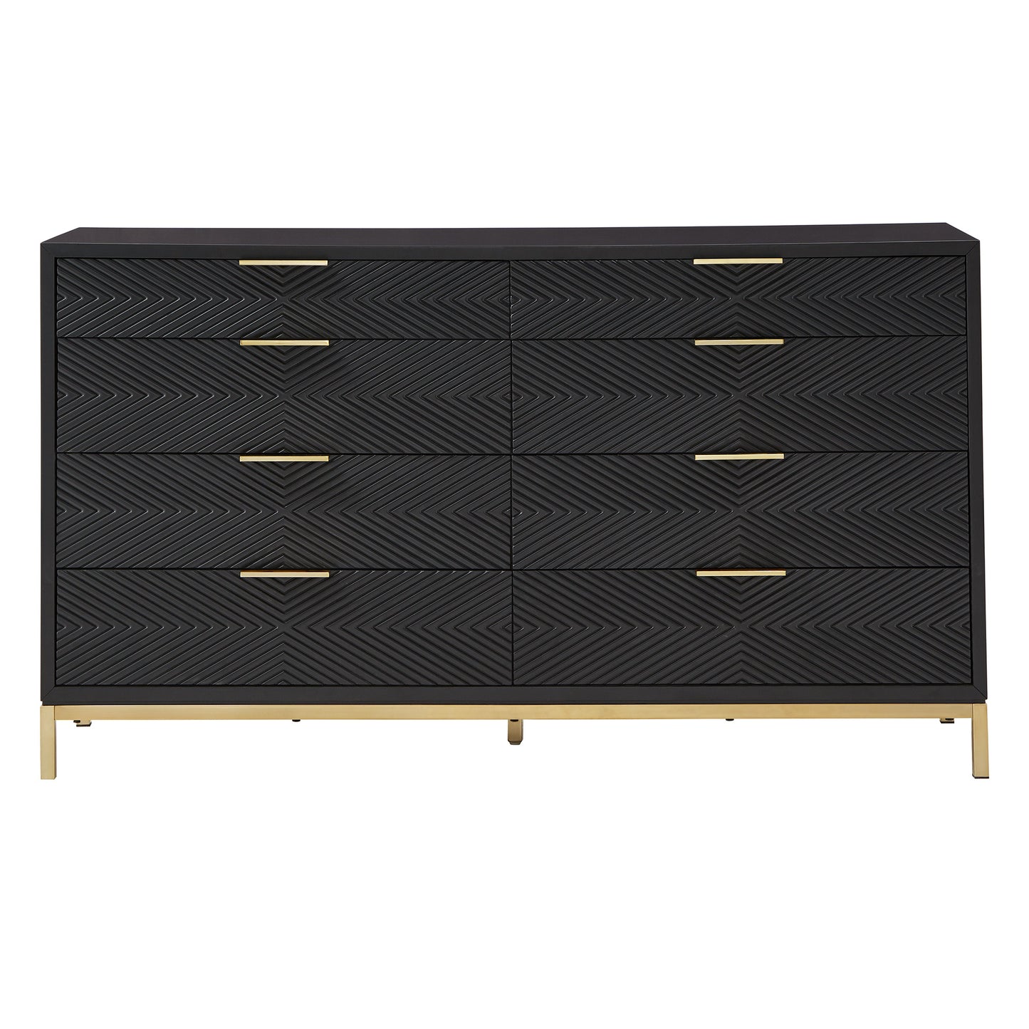64" Wide 8 - Drawer Dresser - Black Finish, Gold Accent, Dresser Only