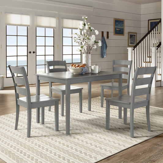 Oak Wood Finish 48-inch Rectangle Dining Set - Antique Grey Finish, Ladder Back Chairs