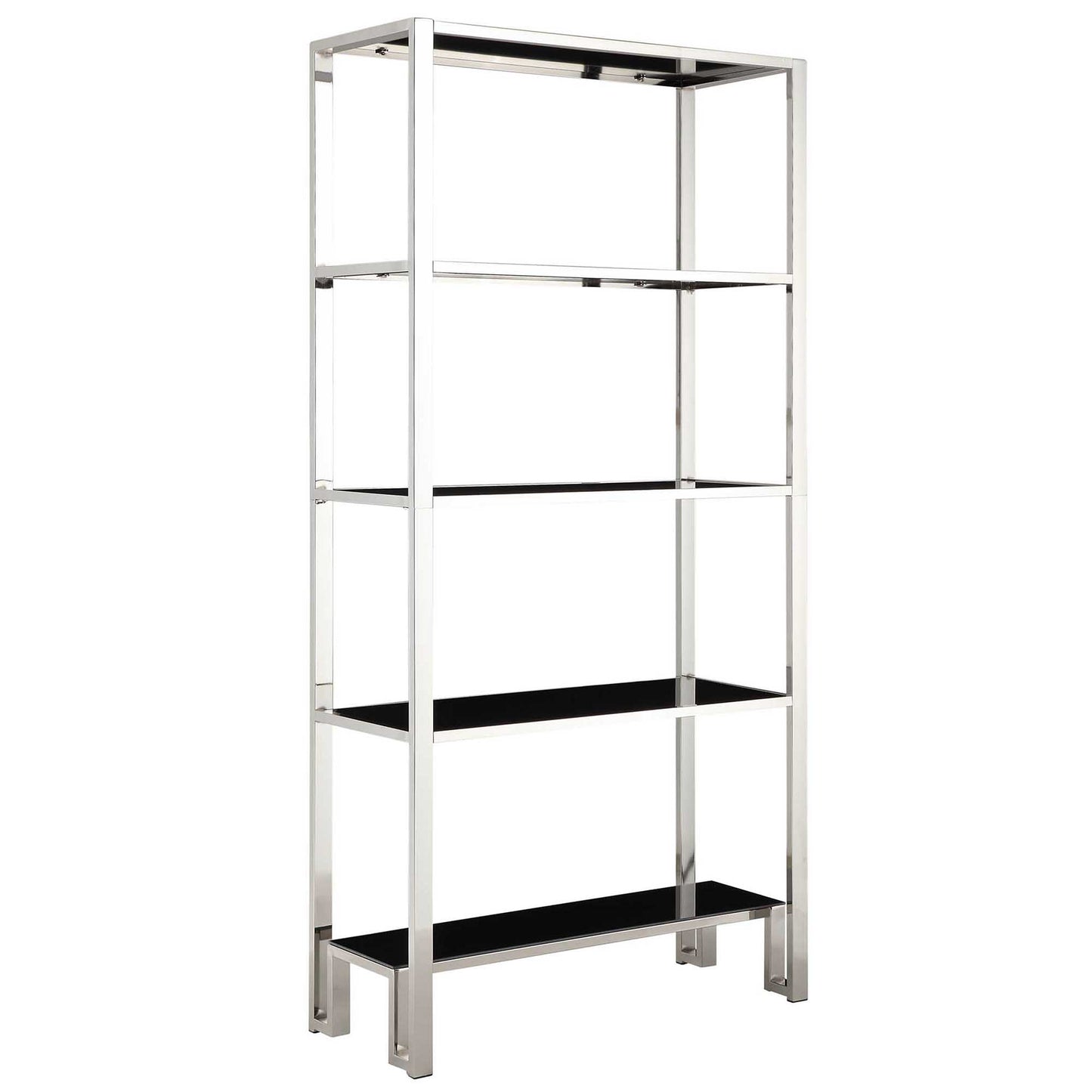 Black and Chrome Metal 4-Shelf Bookcase - 36-inch