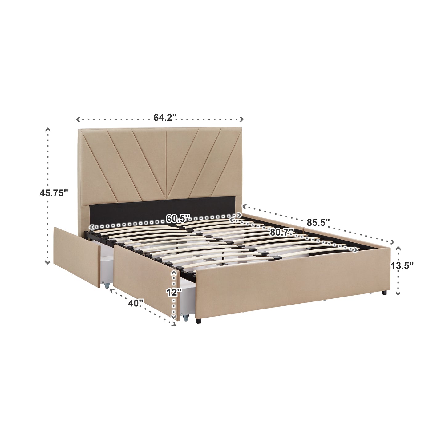 V-Channel Headboard Storage Platform Bed - Queen Size (Queen Size)