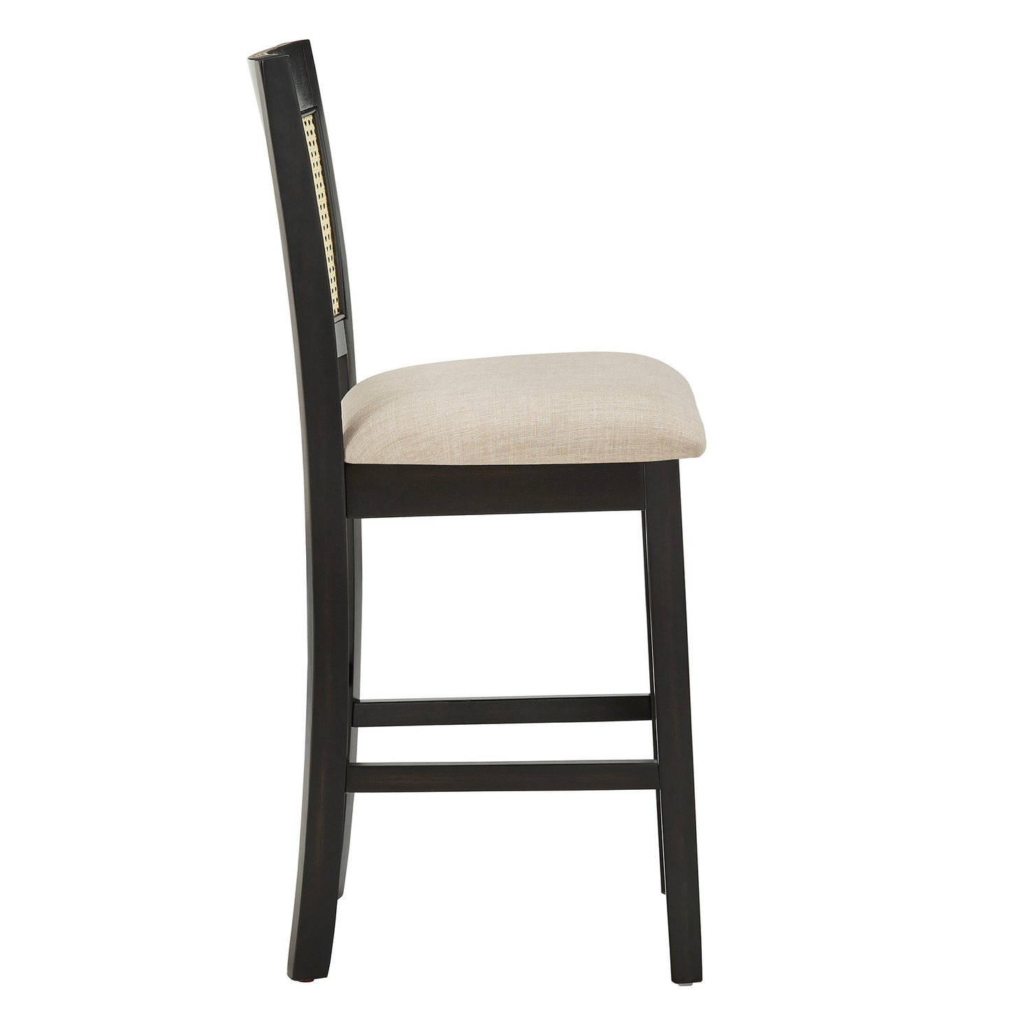 Cane Accent Counter Height - X-Back Chair (Set of 2), Antique Black Finish, Beige Linen