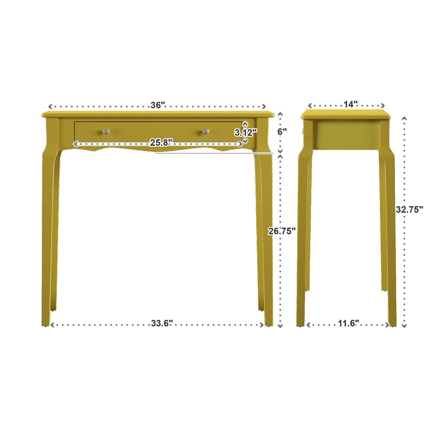 1-Drawer Wood Accent Console Sofa Table - Yellow