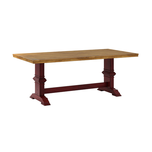 Two-Tone Rectangular Solid Wood Top Dining Table - Oak Top with Red Base