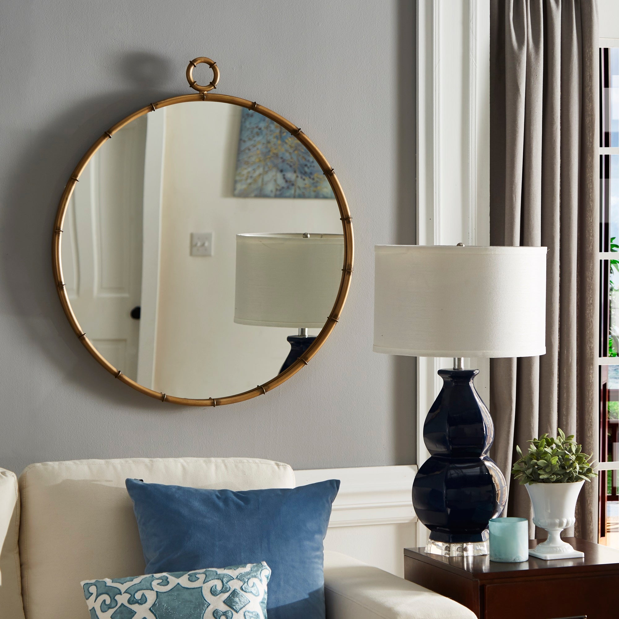 Round Wall Mirror Silver Bedroom Bathroom Living Room Decorative Accent  Mirrors | eBay