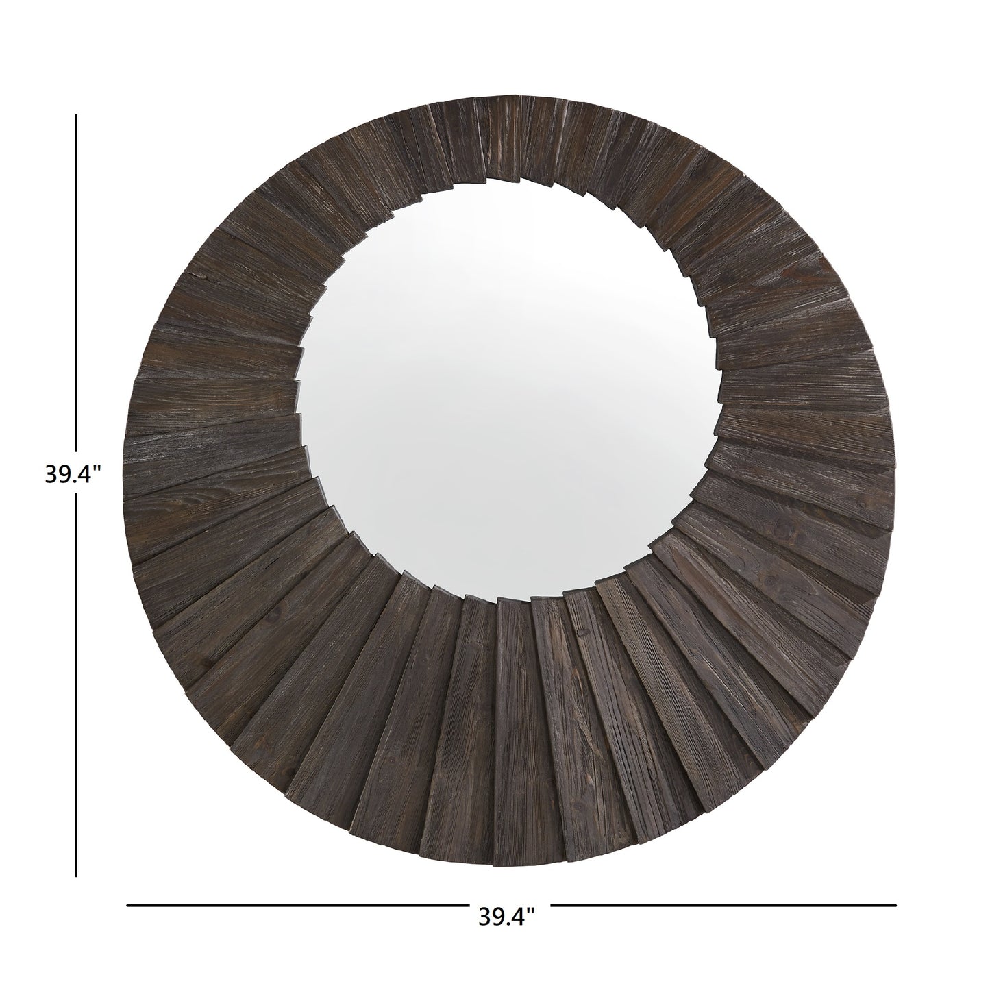 Dark Brown Reclaimed Wood Round Seashell Wall Mirror - Large