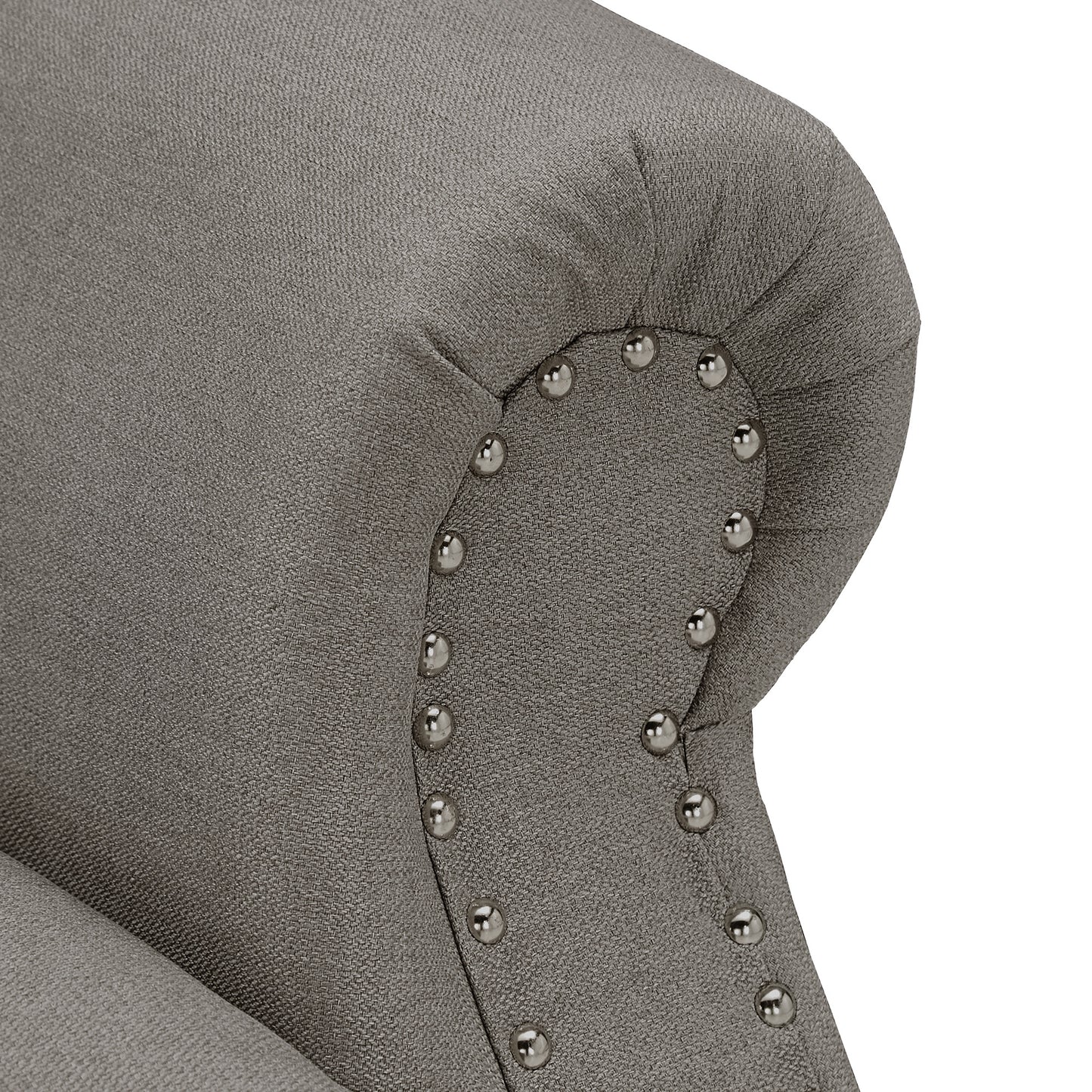 Grey Fabric Button Tufted Sofa with Nailhead Trim