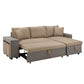 Multifunctional Two-Tone Fabric Convertible Chaise Sofa with Two Ottomans, Two Pillows, and Storage - Brown