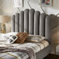 Art Deco Velvet Upholstered Platform Bed - Grey, Queen