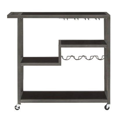 Glass Top Metal Bar Cart - Black Glass with Grey Frame