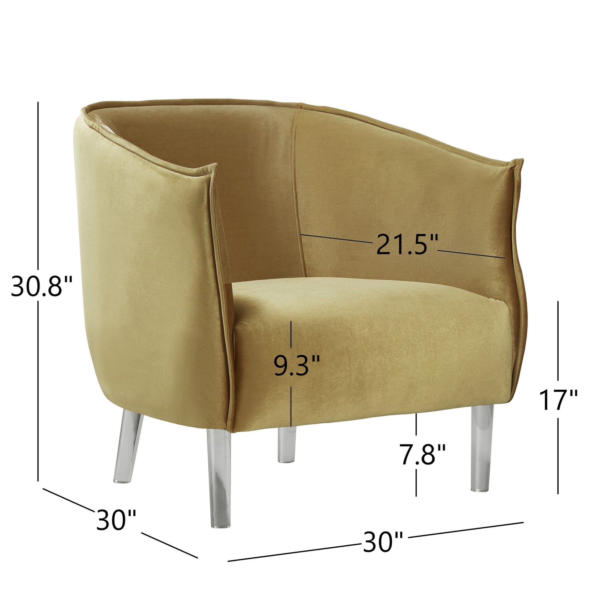 Velvet Barrel Back Acrylic Leg Accent Chair Gold Velvet by