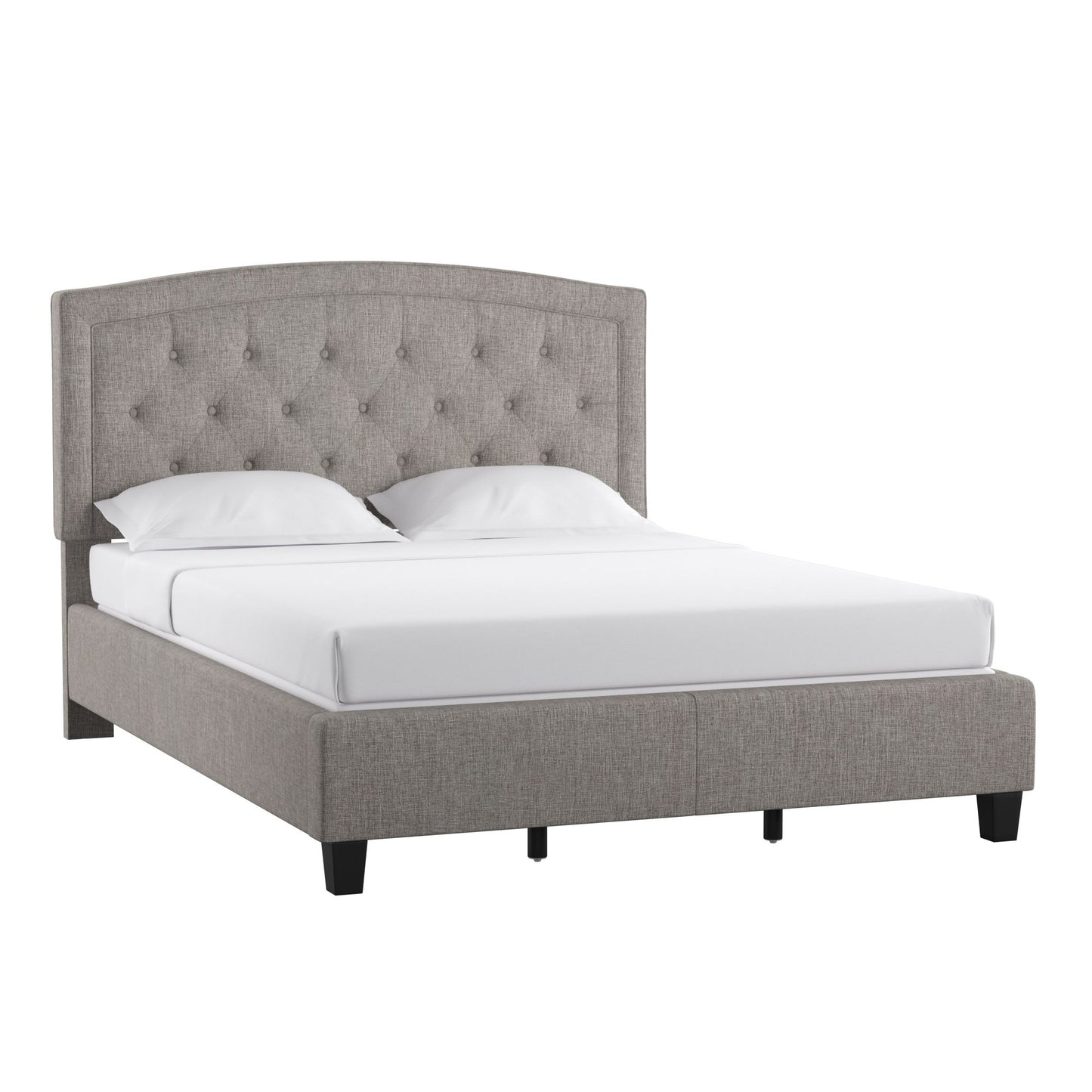 Adjustable Diamond-Tufted Arch-Back Bed - Grey, Full