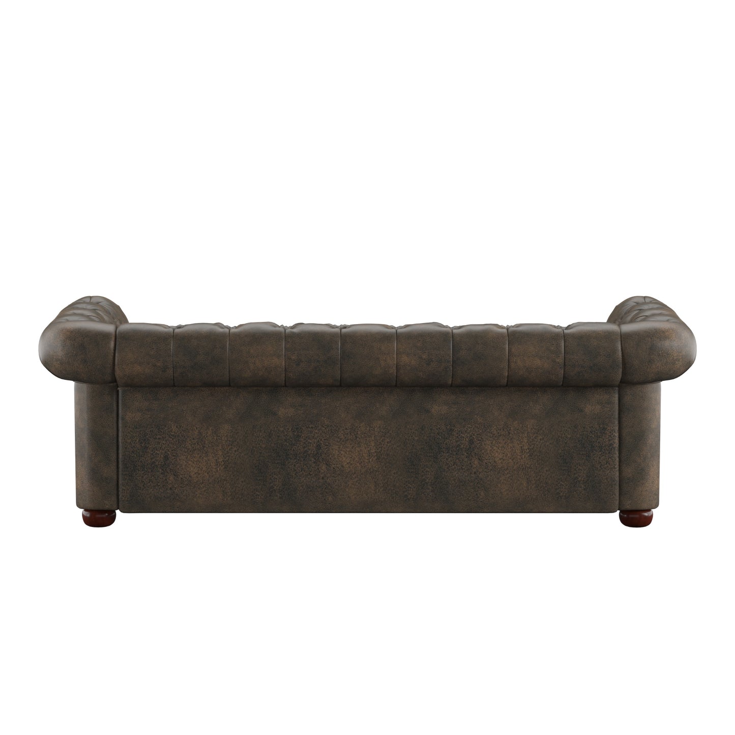 Tufted Scroll Arm Chesterfield Sofa - Brown Microfiber Upholstery
