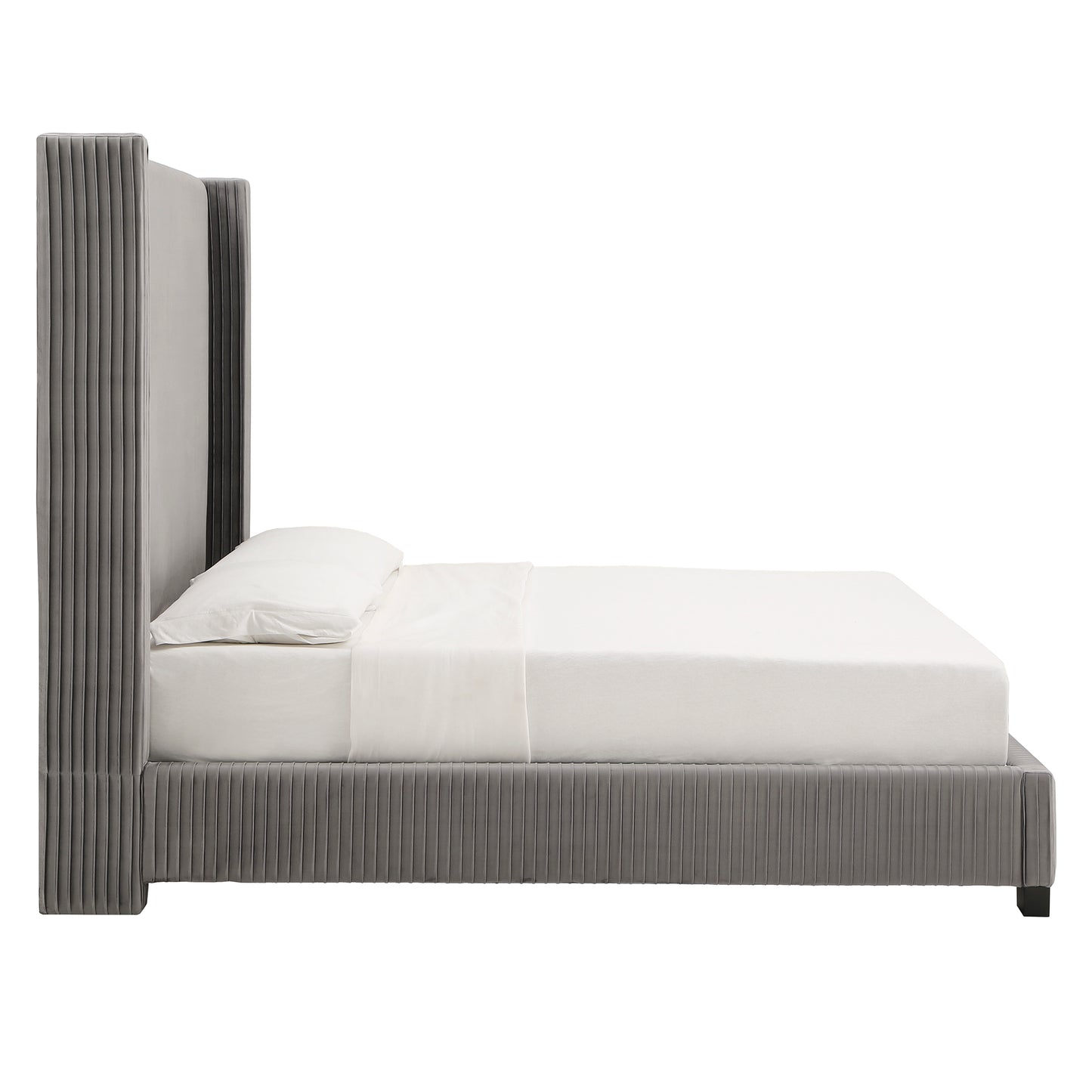 Pleated Velvet Wingback Bed - Grey, King (King Size)