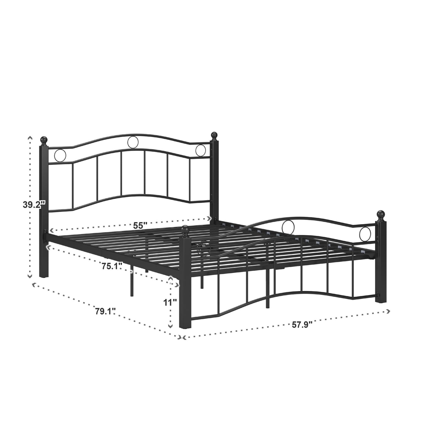 Metal Platform Bed - Black Metal, Full Size