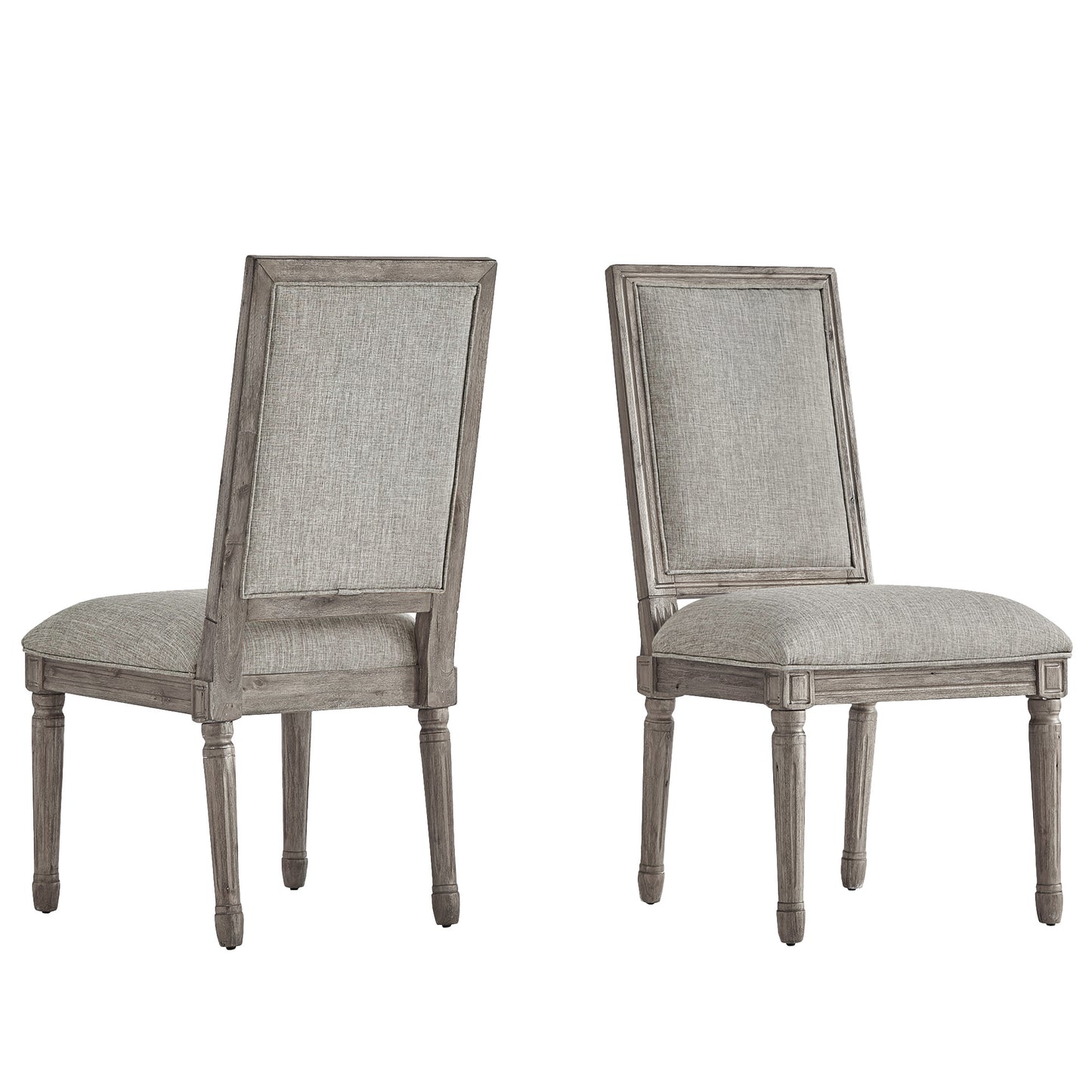 Rectangular Linen and Wood Dining Chairs (Set of 2) - Grey Linen, Antique Grey Oak Finish