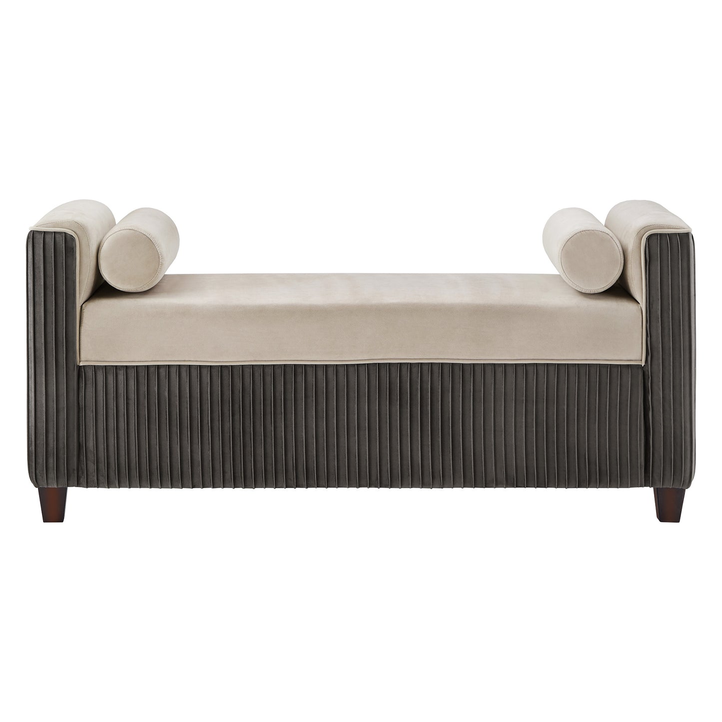 Chesterfield Pleated Velvet Bench with Pillows - Taupe and Grey