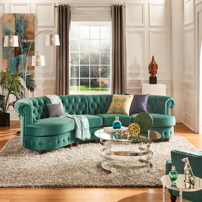 Velvet Tufted Scroll Arm Chesterfield 4-Seat Curved Sofa - Green