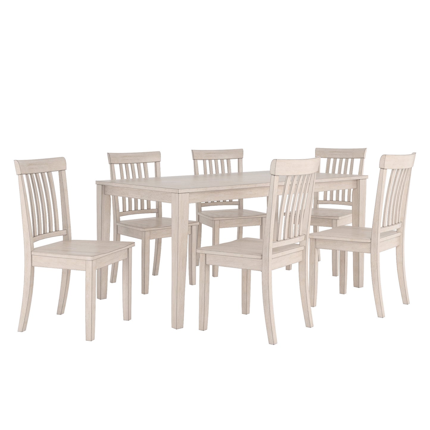 60-inch Rectangular Antique White Finish Dining Set - Mission Back Chairs, 7-Piece Set