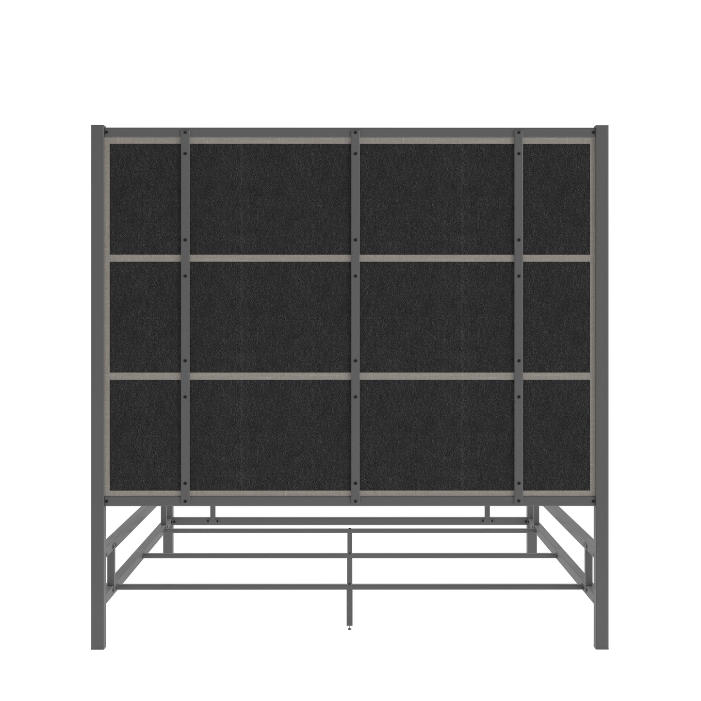 Metal Canopy Bed with Linen Panel Headboard - Grey Linen, Black Nickel Finish, King Size