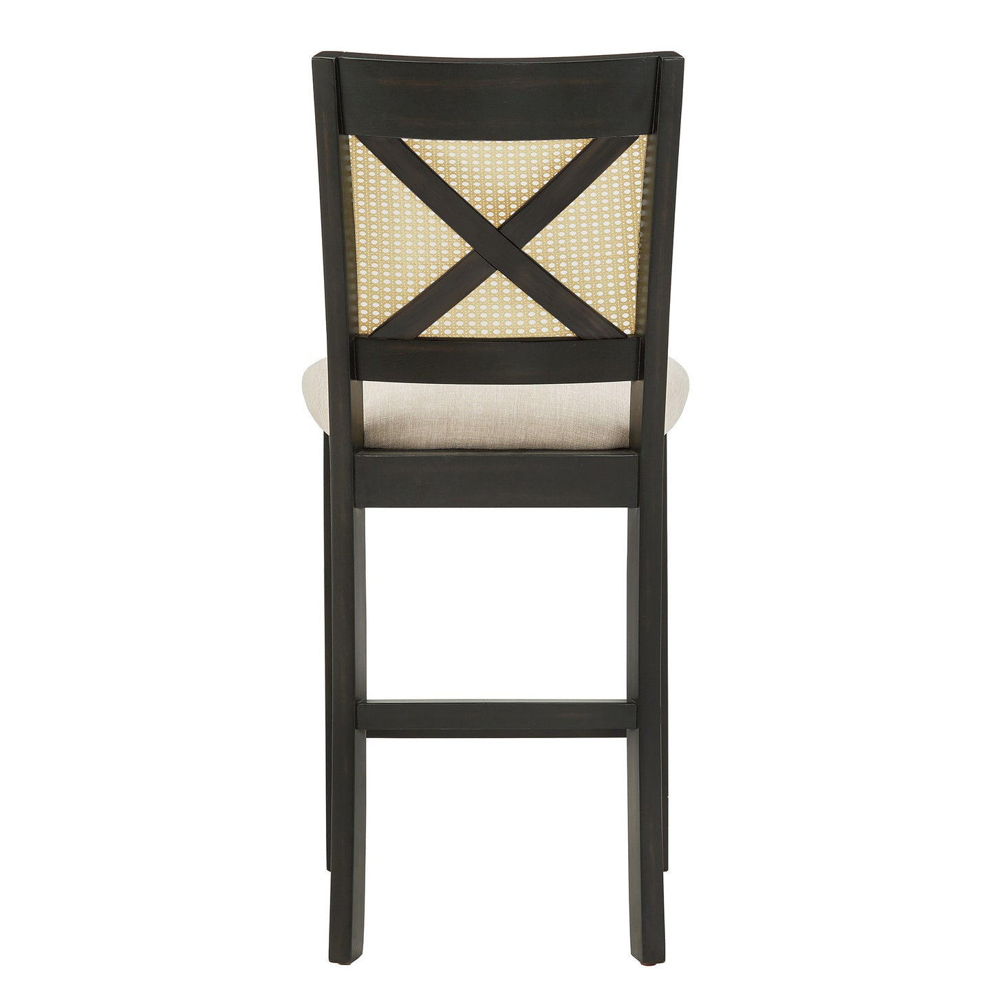 Cane Accent Counter Height - X-Back Chair (Set of 2), Antique Black Finish, Beige Linen