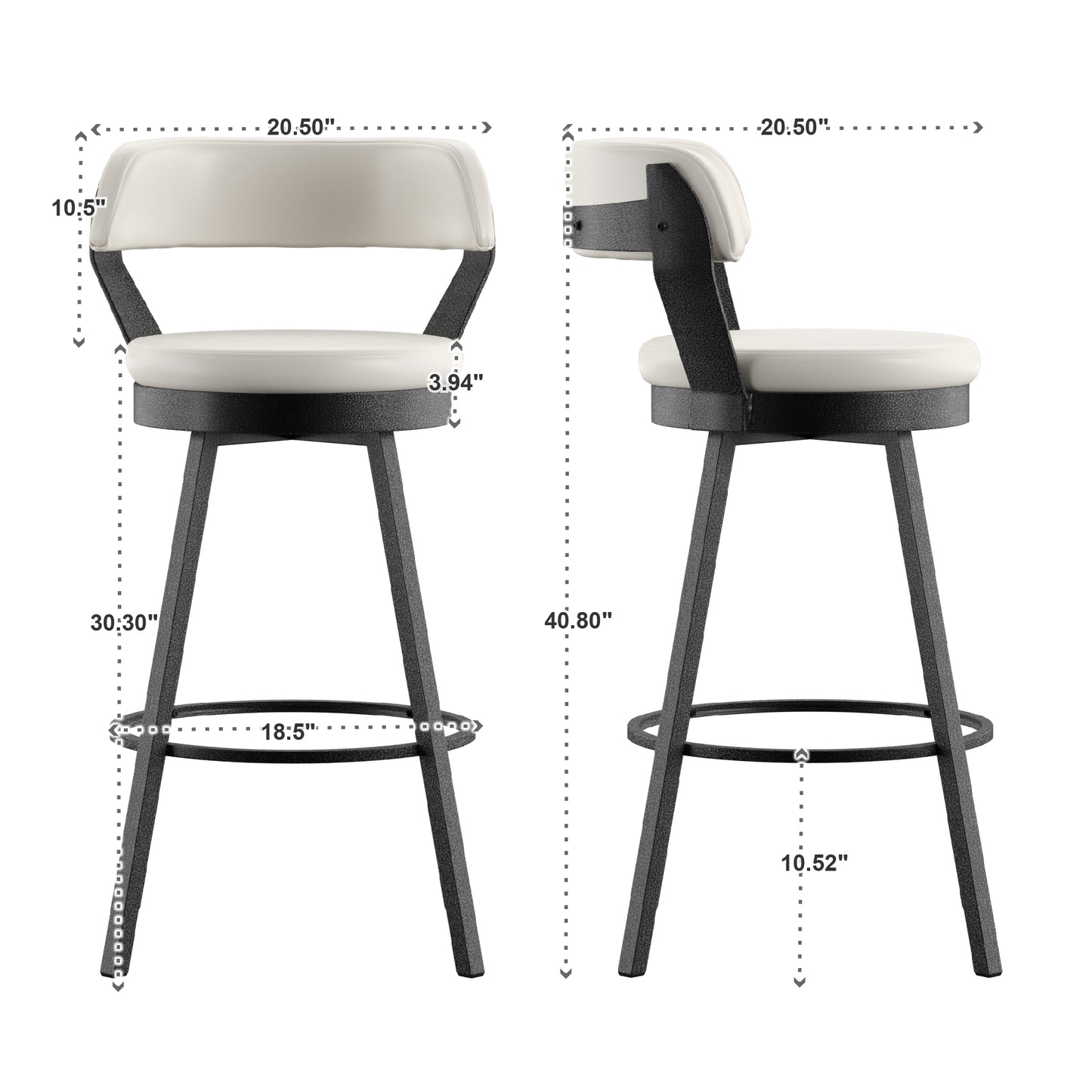 Faux Leather Metal Swivel 29" Bar Height Stools (Set of 2) - White