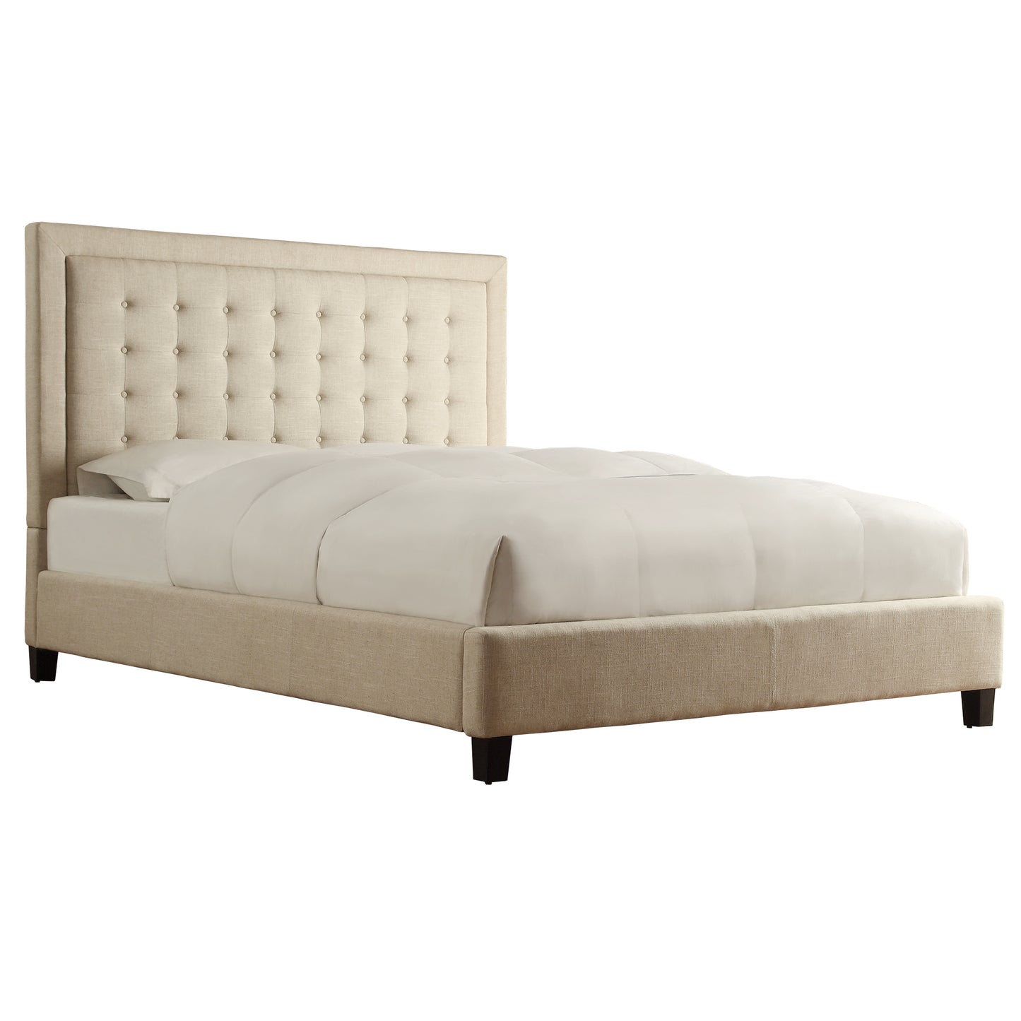 Square Button-Tufted Upholstered Platform Bed - Beige, Queen