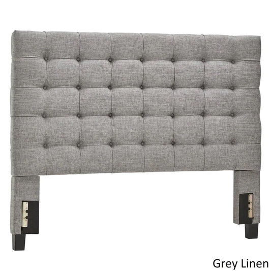 Button Tufted Linen Upholstered Headboard - Grey Linen, King