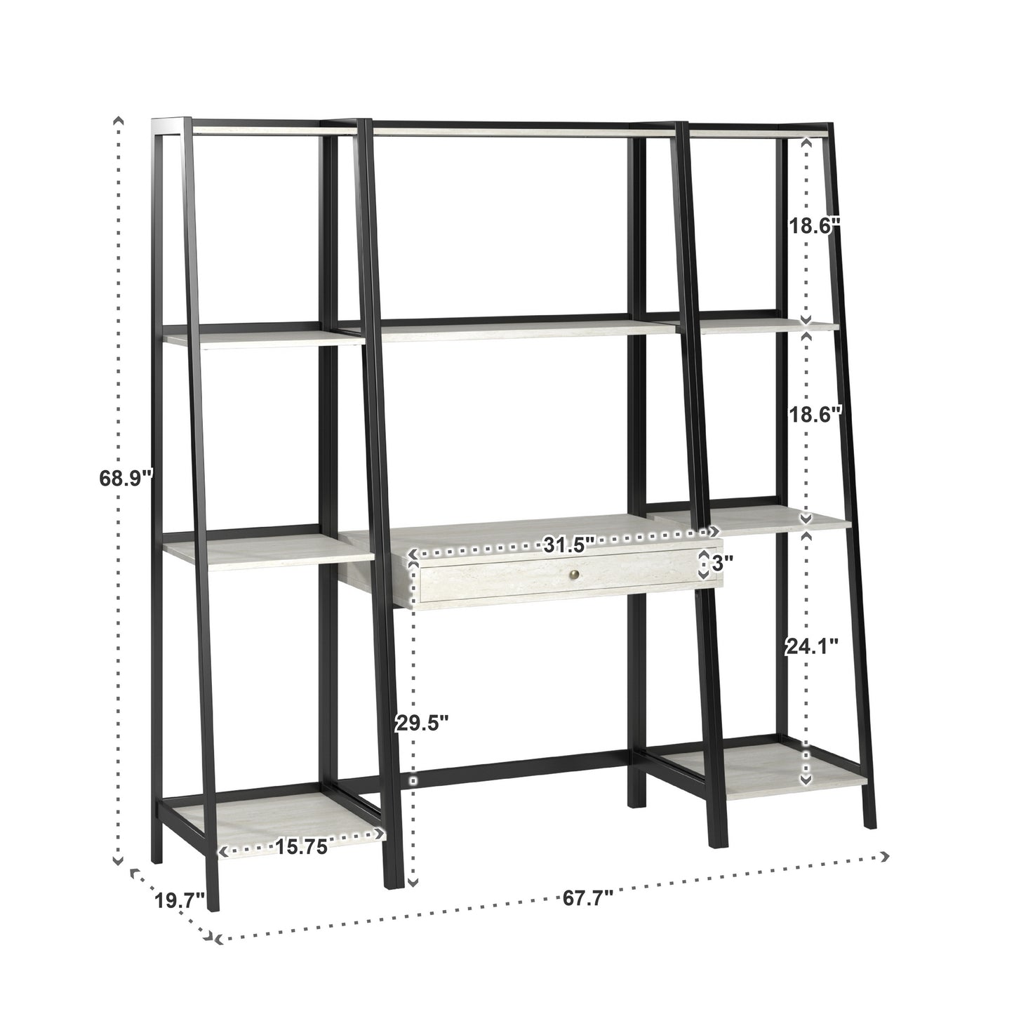 Marble 3-Piece Ladder Desk and Bookcase Set