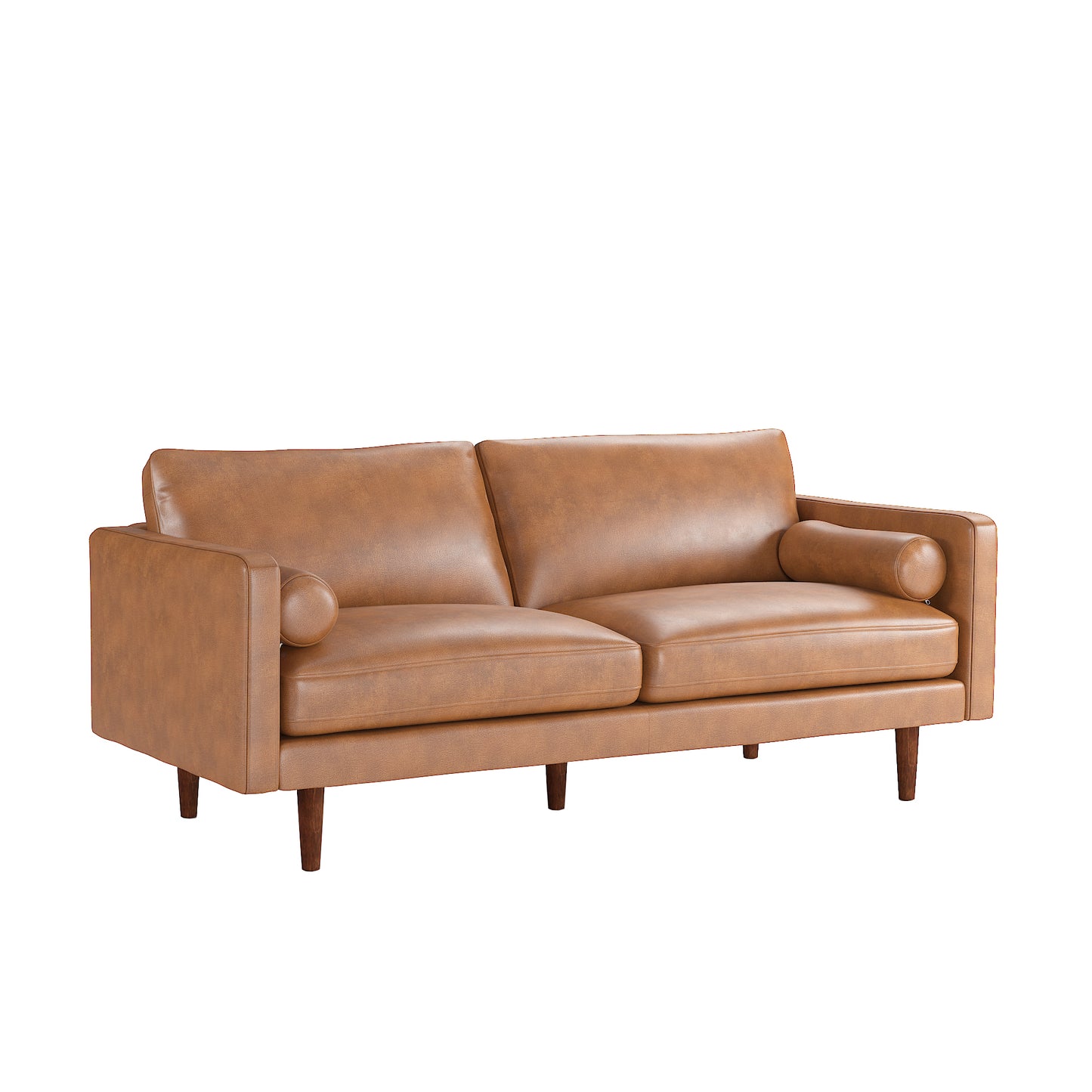 Mid-Century Faux Leather Sofa - Caramel