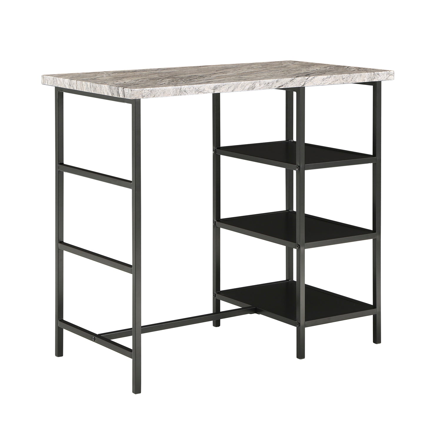 Counter Height Metal Table Set with Faux Marble Top - Black Finish Base and Beige Faux Marble Top