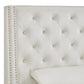 Faux Leather Crystal Tufted Headboard - Ivory White, King