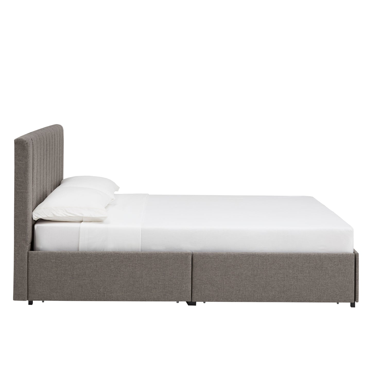 Grey Linen Upholstered Storage Platform Bed with Channel Headboard - Queen (Queen Size)