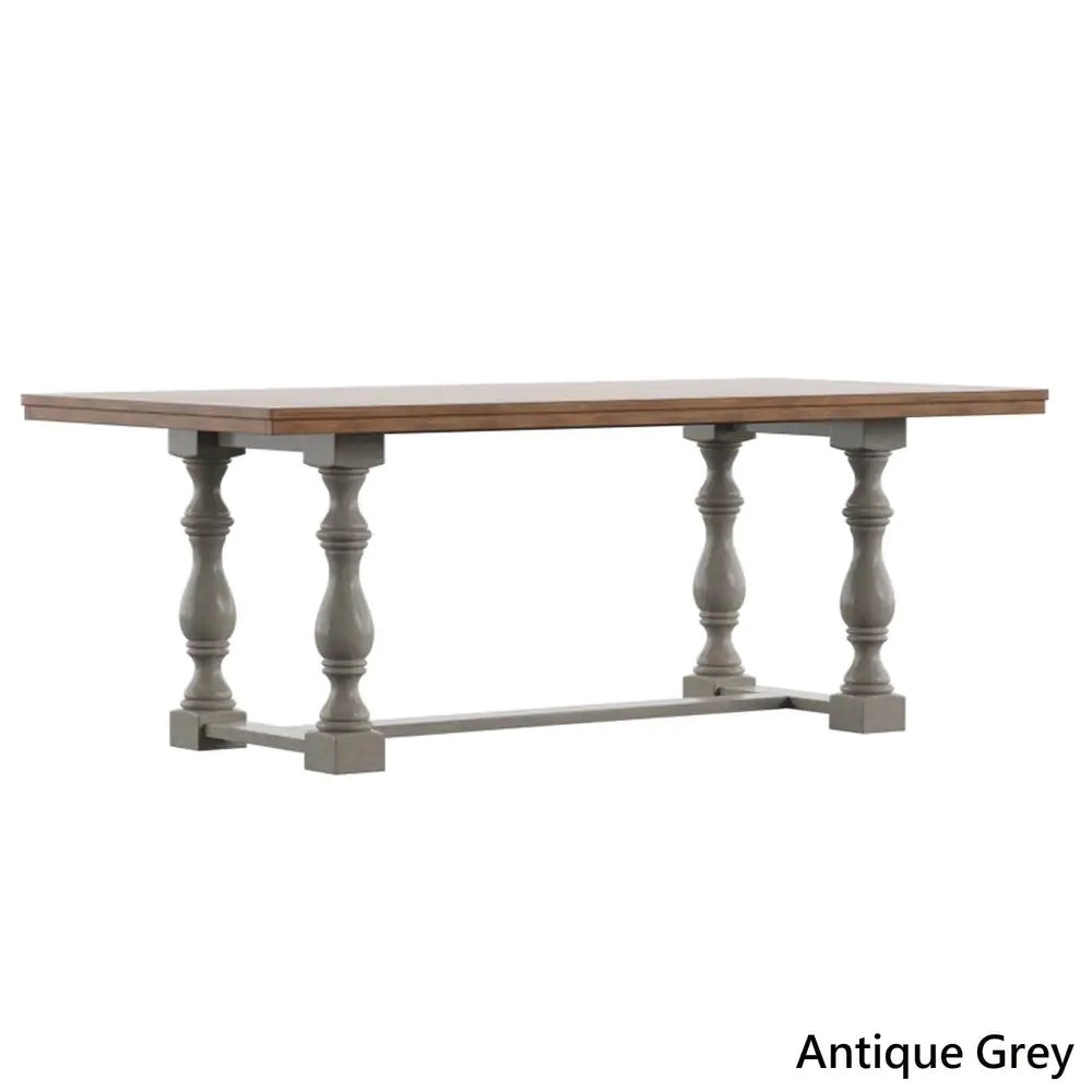 78-inch Oak Top Dining Table with Turned Leg Trestle Base - Oak Top with Antique Grey Base