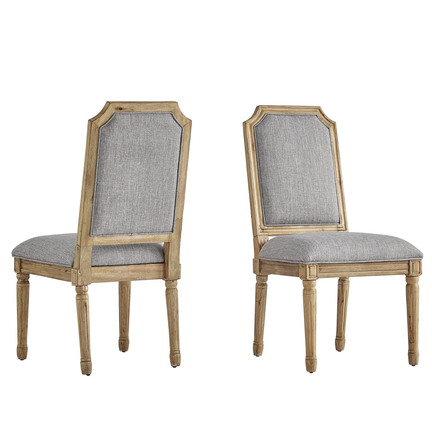 Arched Linen and Wood Dining Chairs (Set of 2) - Grey Linen, Natural Finish