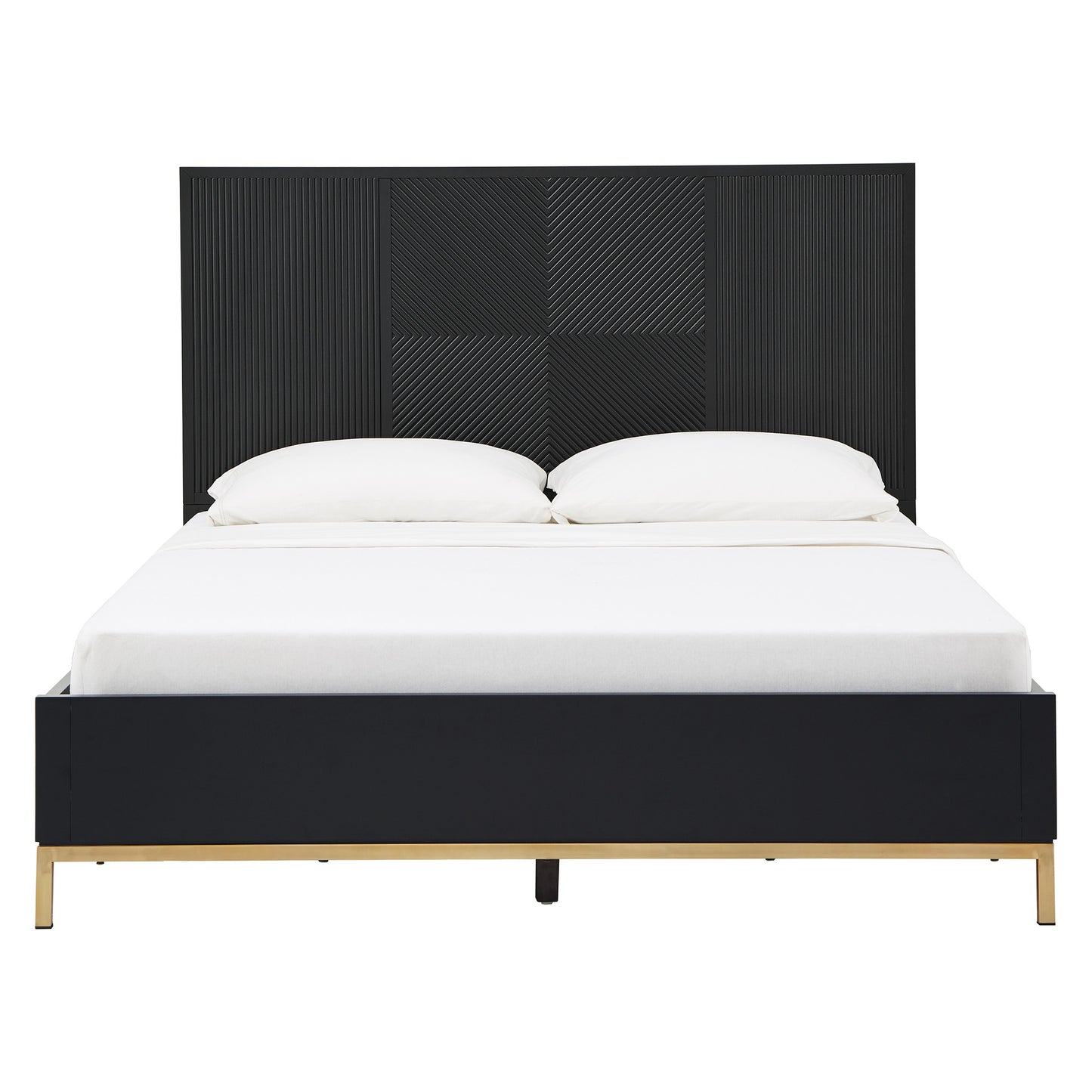 Low Profile Platform Bed - Black Finish, Gold Accent, Queen