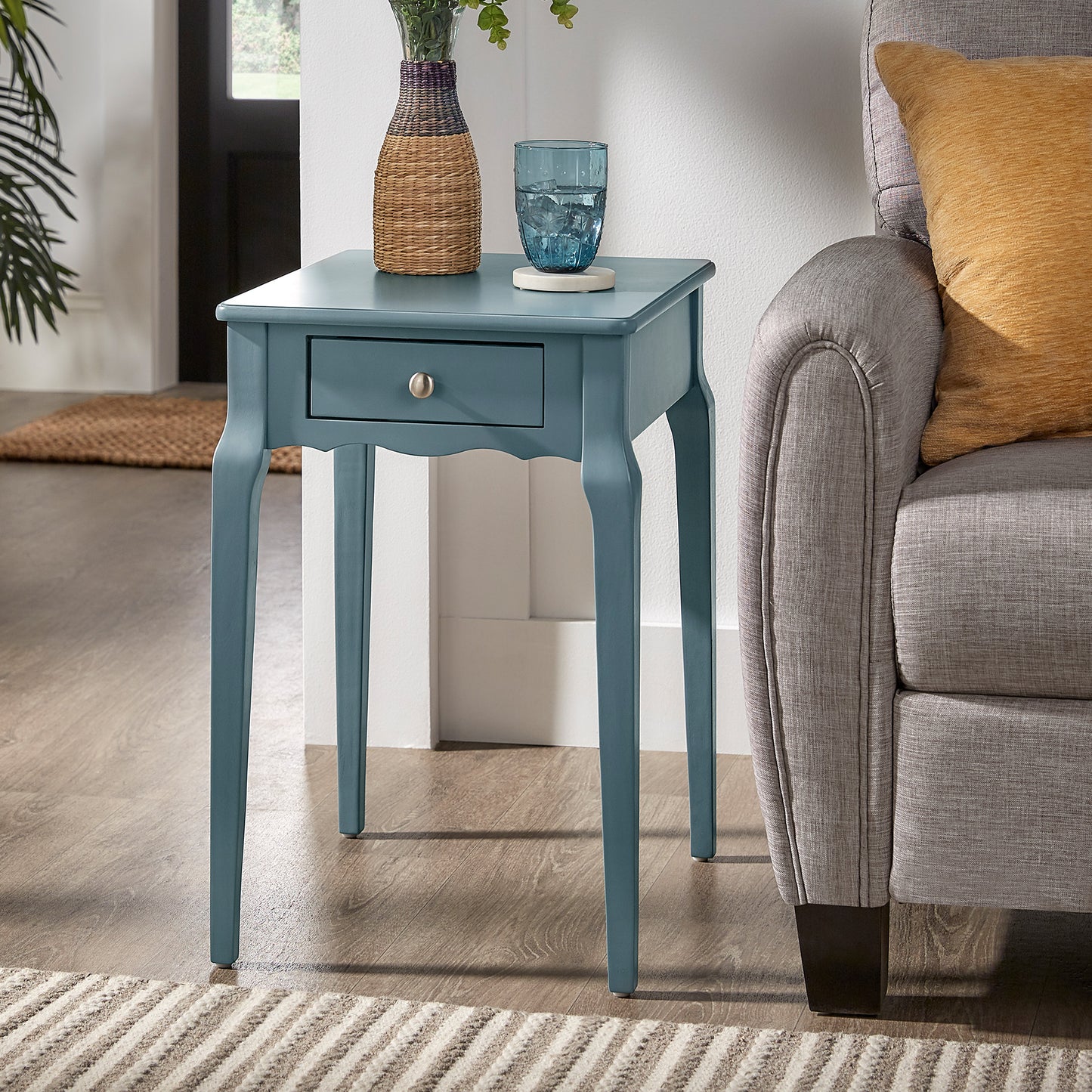 1-Drawer Wood Side Table - Blue