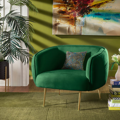 Brass Finish Velvet Upholstered Accent Chair - Green