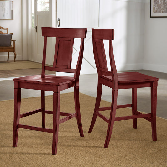 Panel Back Wood Counter Height Chairs (Set of 2) - Antique Berry