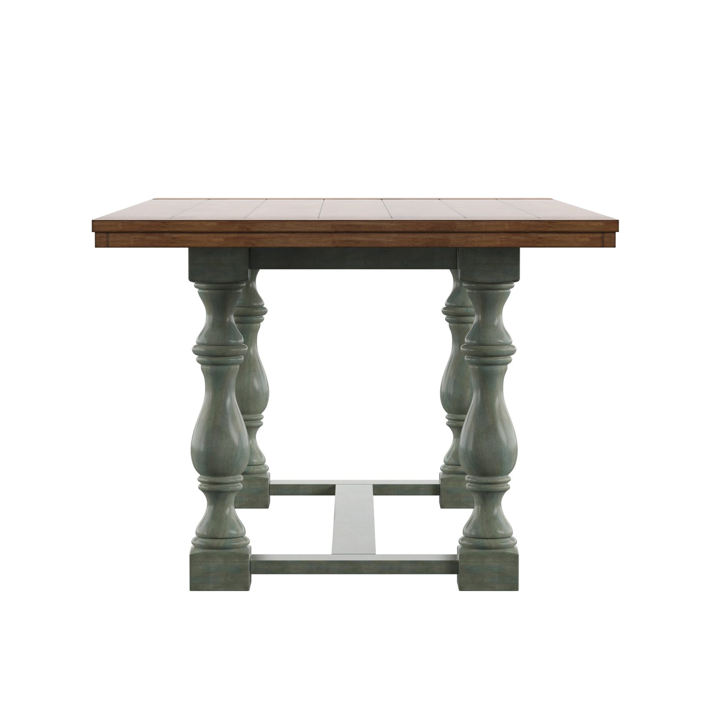 78-inch Oak Top Dining Table with Turned Leg Trestle Base - Oak Top with Antique Sage Green Base