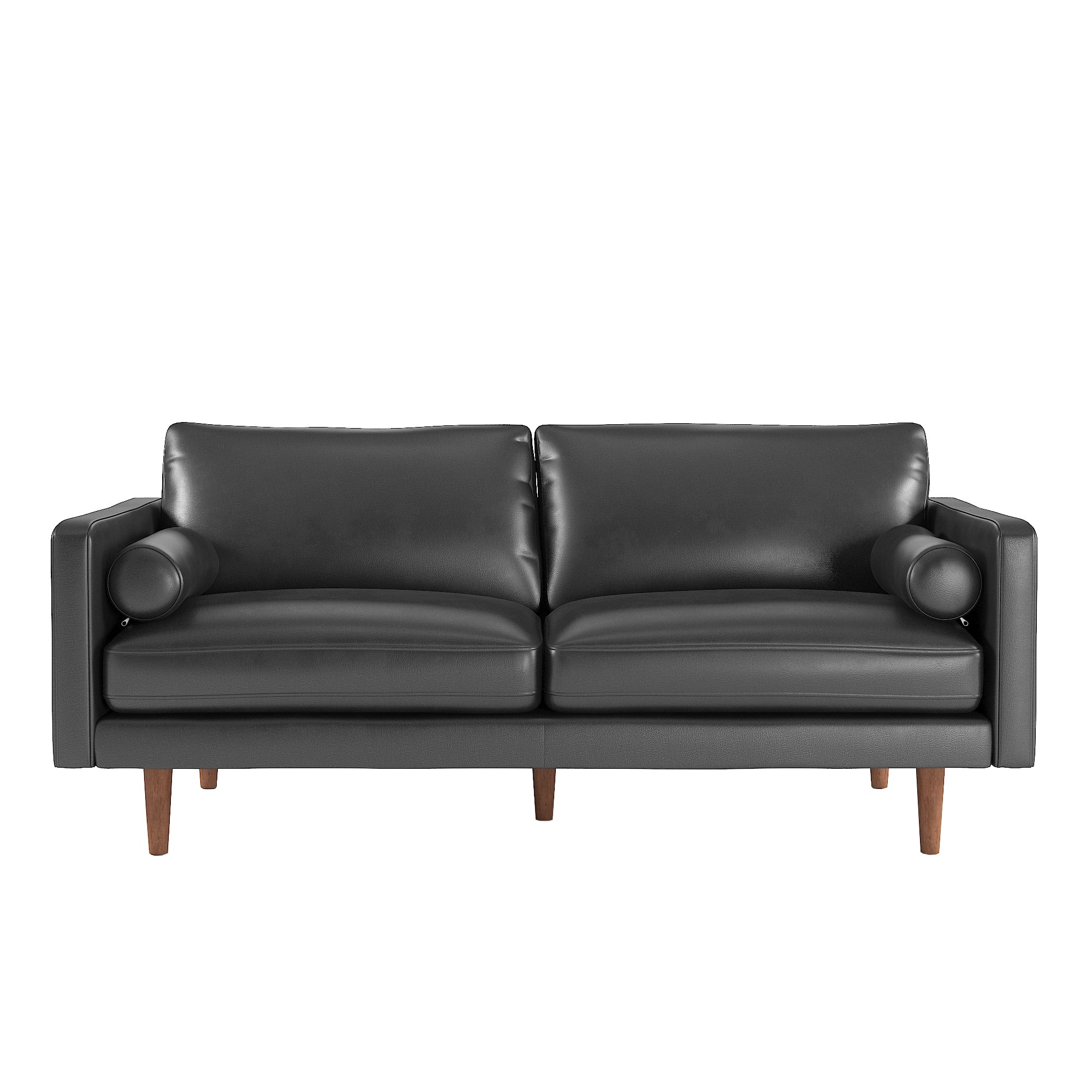 Mid-Century Faux Leather Sofa - Black