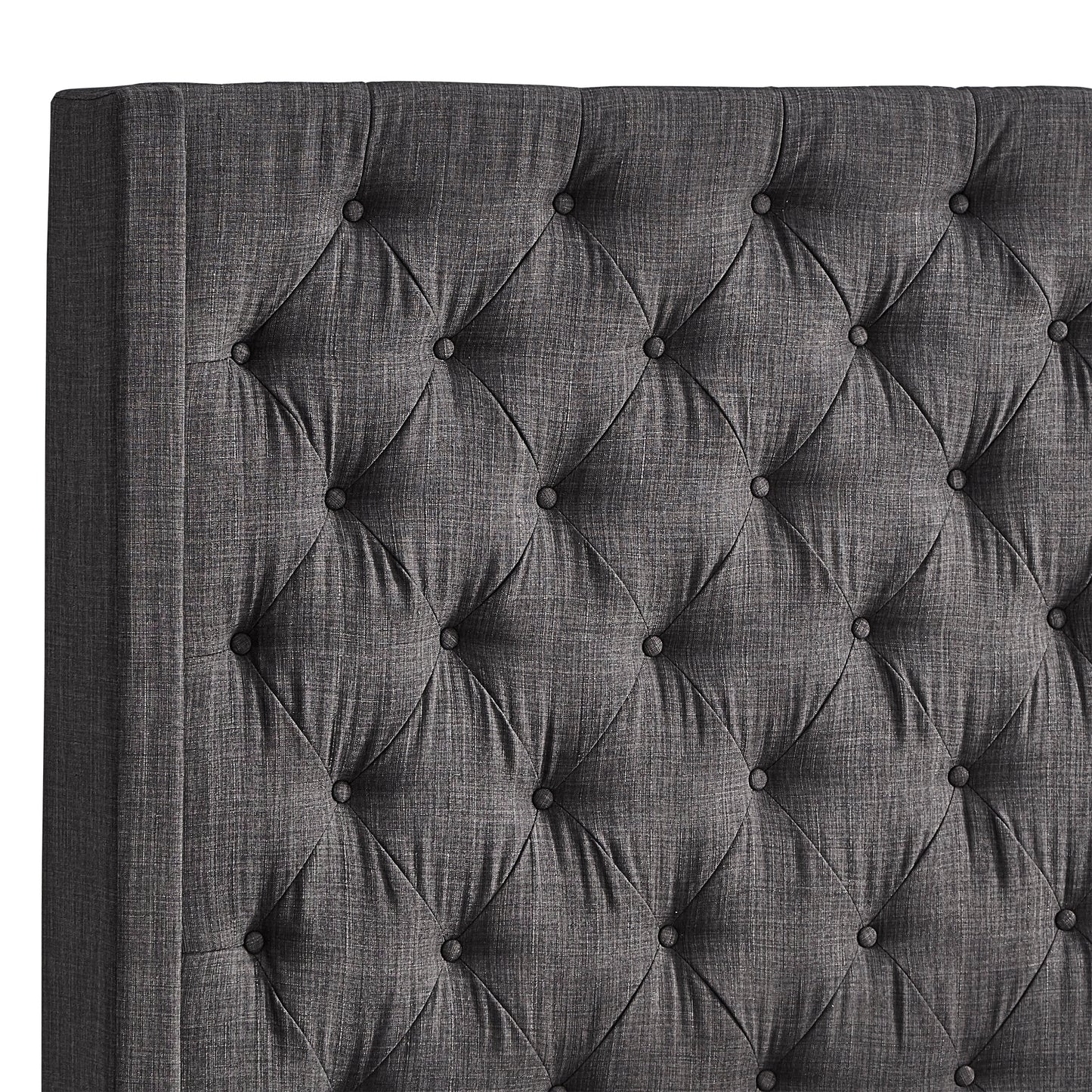 Wingback Button Tufted Linen Fabric Headboard - Dark Grey, 65-inch Height, King Size