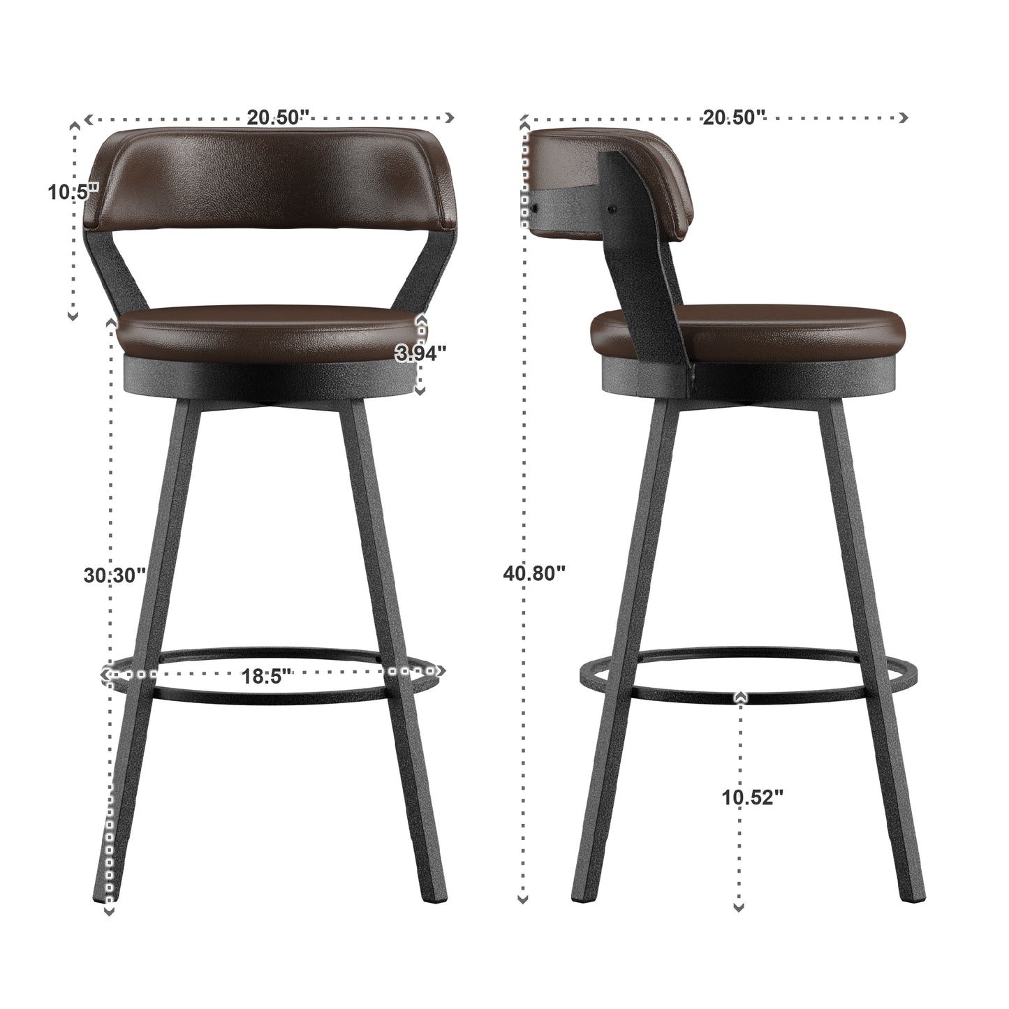 Faux Leather Metal Swivel 29" Bar Height Stools (Set of 2) - Brown
