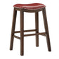 Brown Finish Red Pu 29" Bar Height Stool - Red Faux Leather, Bar Height - Red Faux Leather, Bar Height