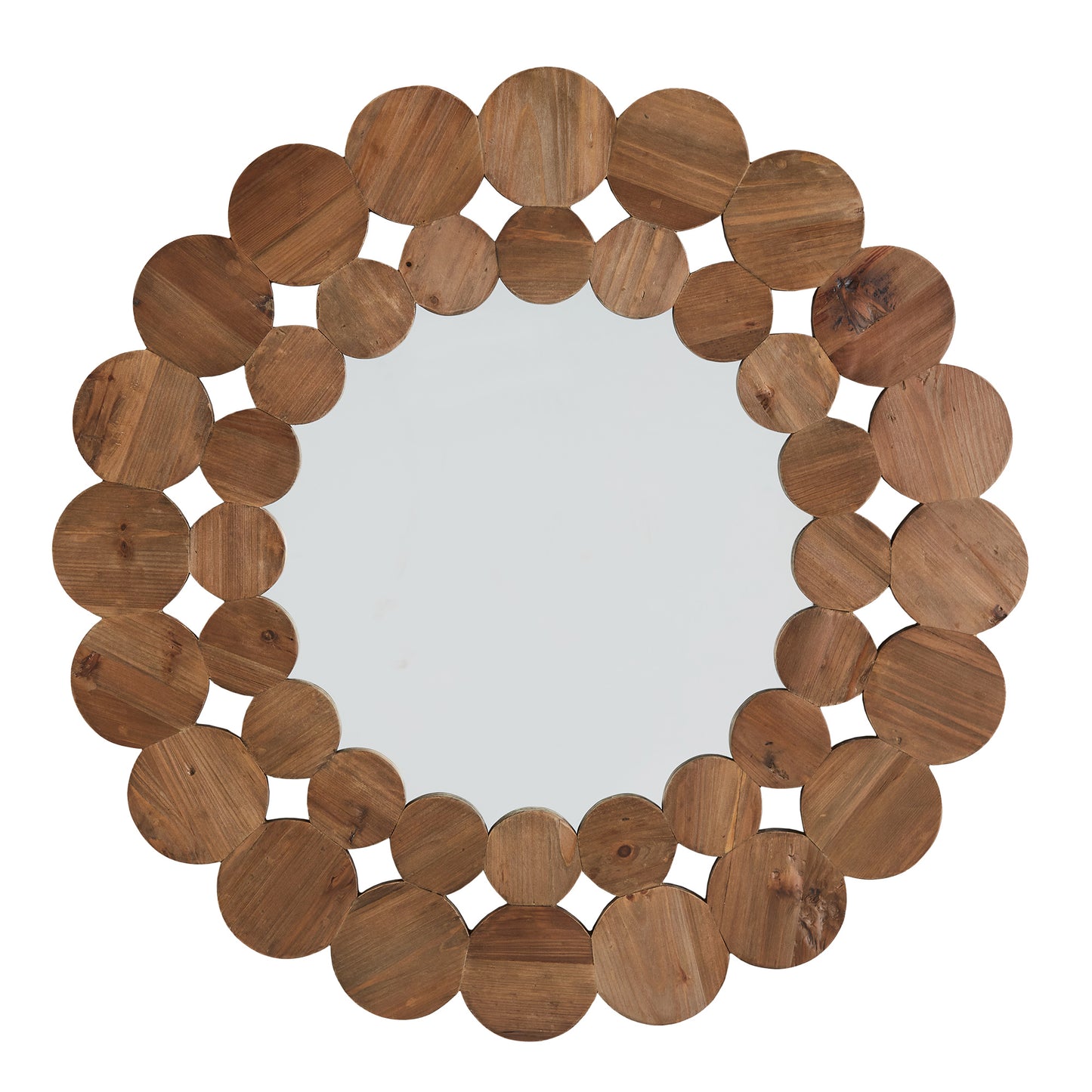 Natural Finish Reclaimed Wood Round Wall Mirror - Large